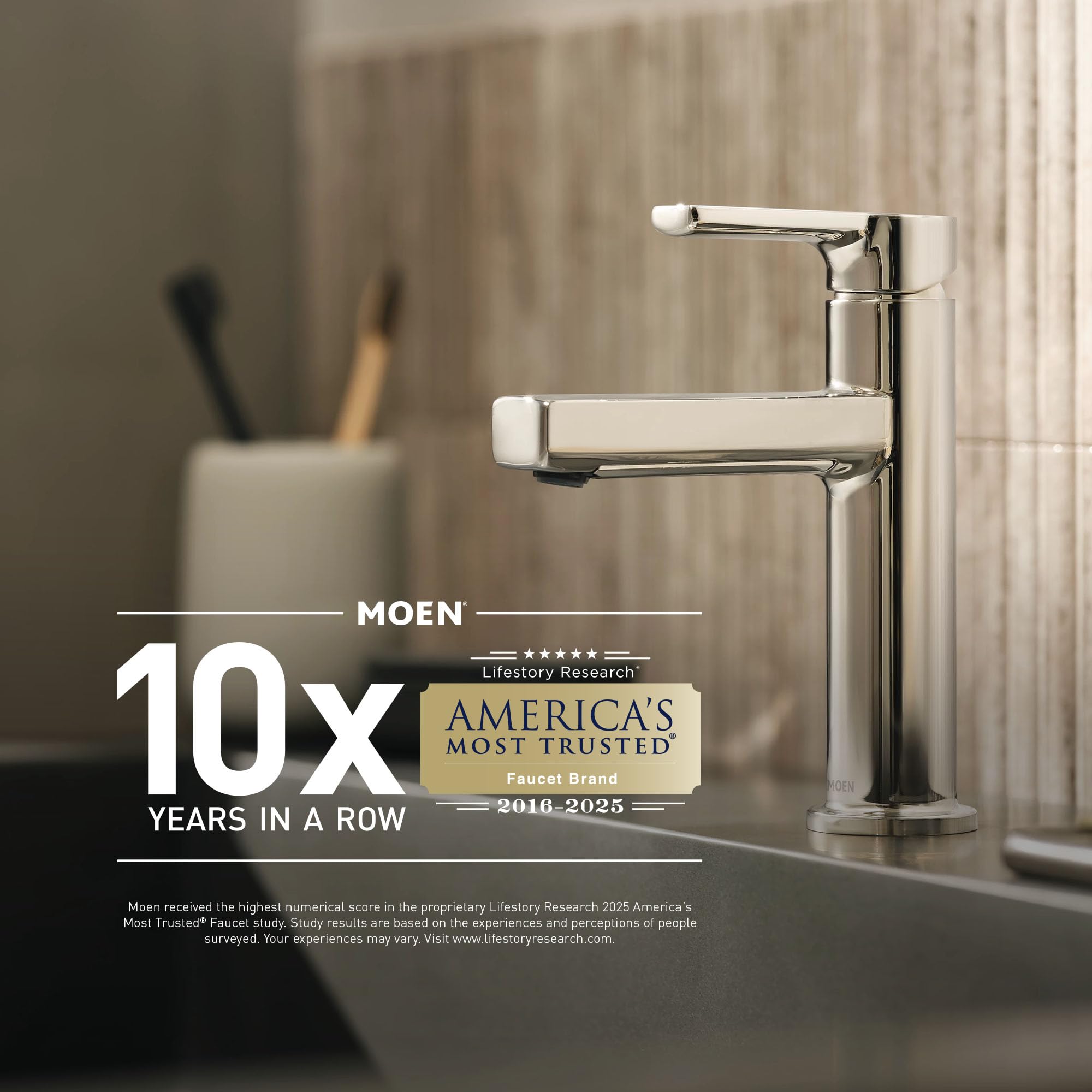 Moen PosiTemp 2510 packaging and label showing warranty and part ID benefit