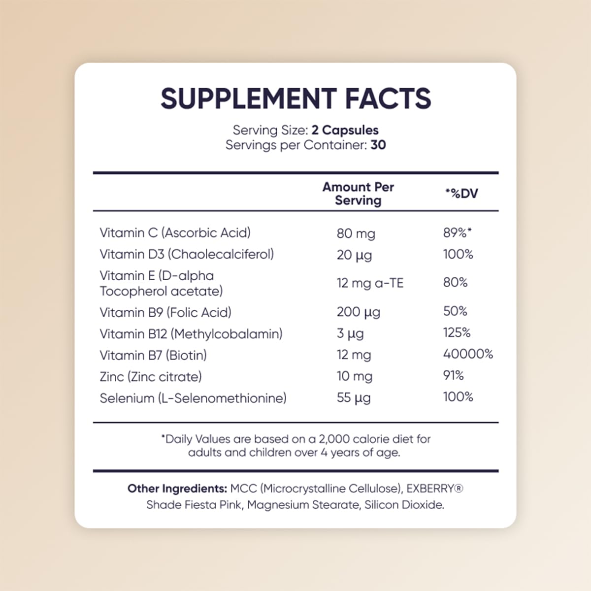 Moerie ingredients laid out to highlight biotin and trace minerals