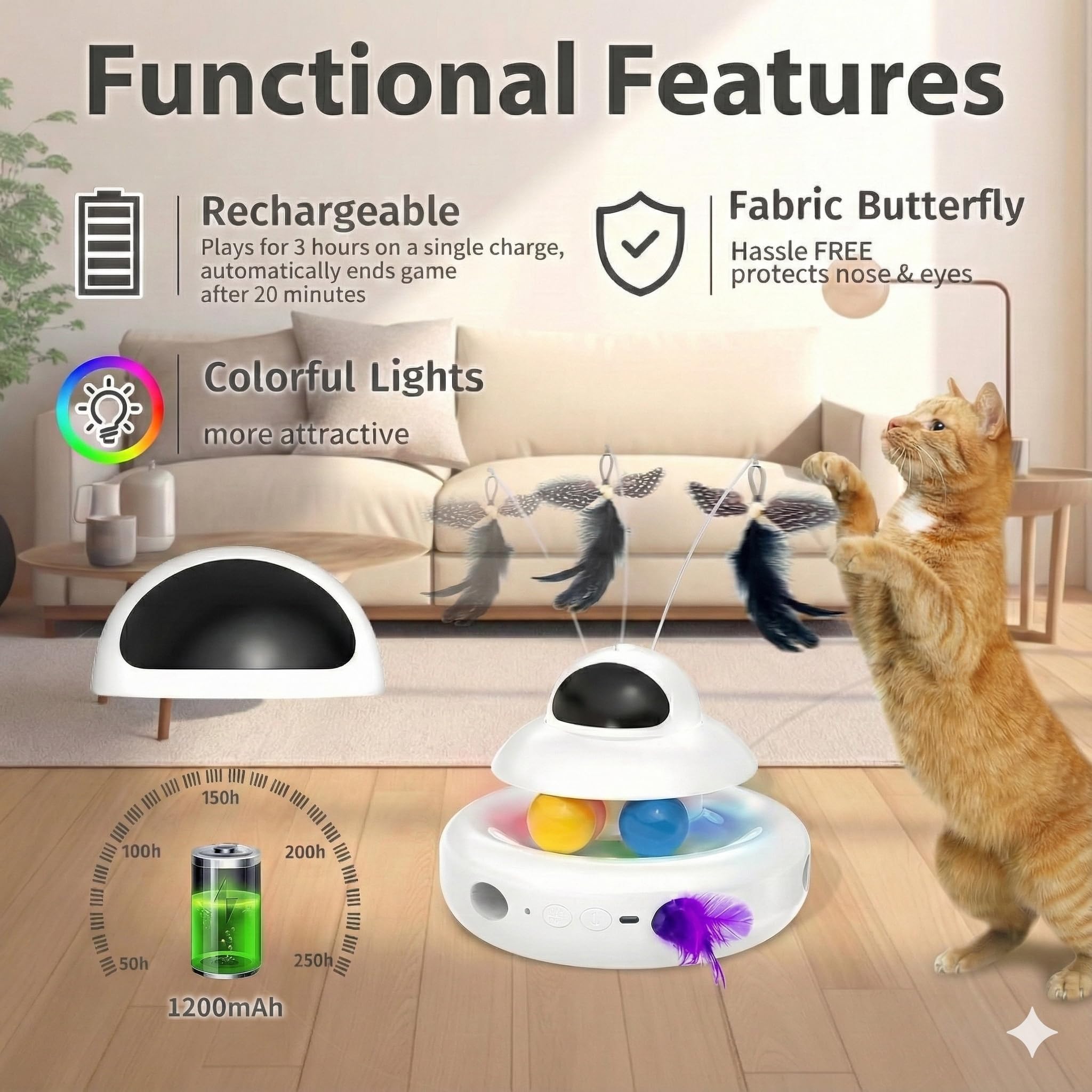 MOHAYA cat playing with toy on floor showing independent play and engagement benefit