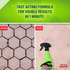 MOLD ARMOR being applied to bathroom tile demonstrating quick stain removal