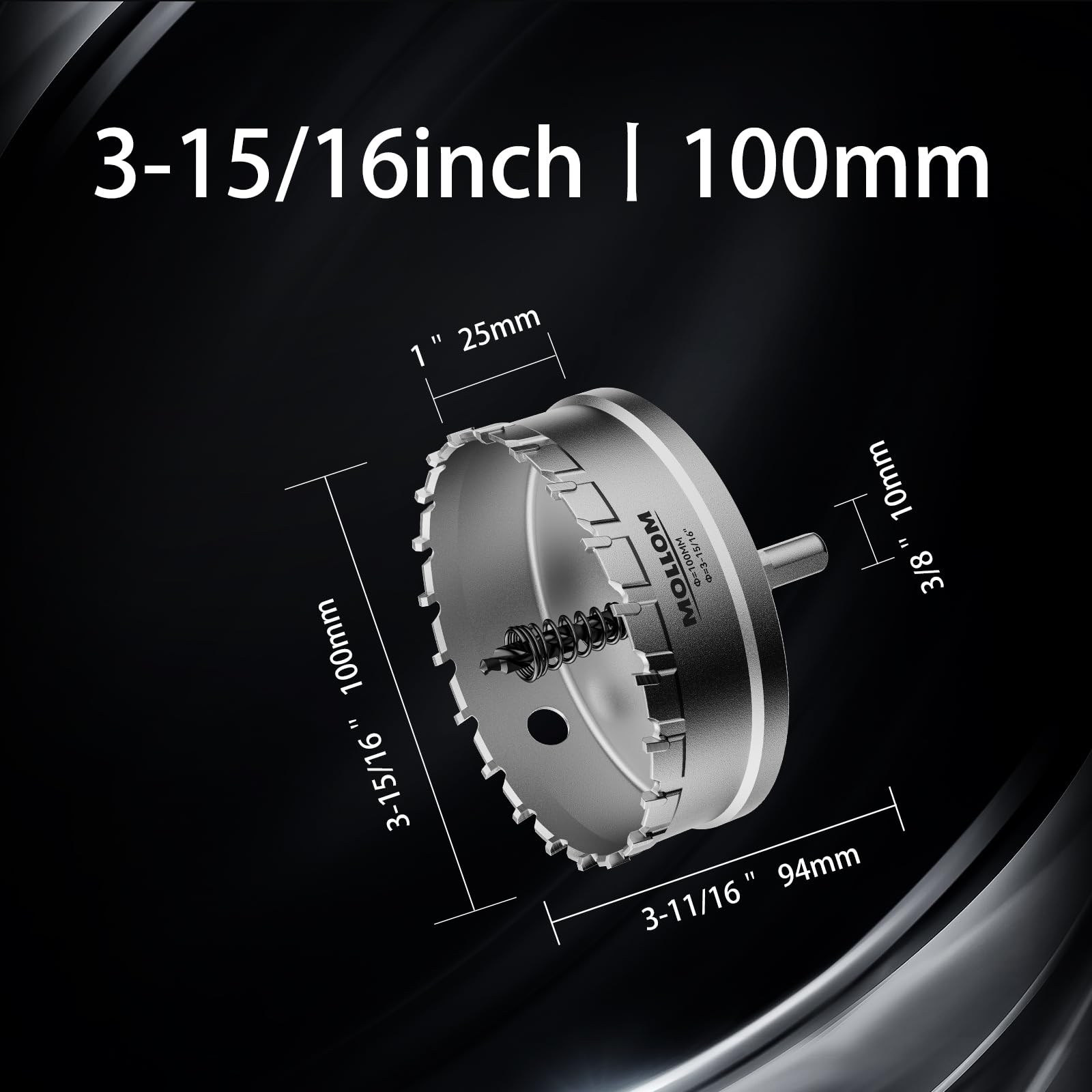 Mollom close-up of tungsten carbide teeth, detailed view for long-lasting cutting benefit