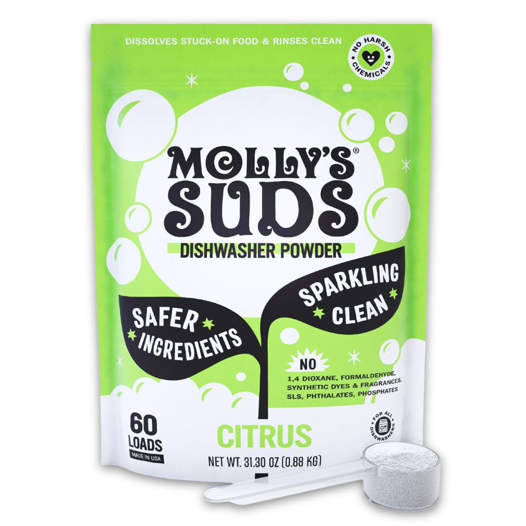 Molly's Suds front packaging showing citrus powder and label benefits