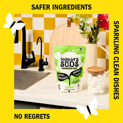 Molly's Suds label close-up highlighting ingredients and certifications