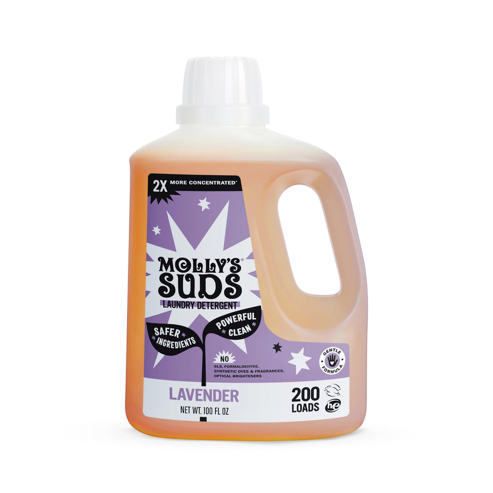 Molly's Suds lavender front label showing clean ingredients and benefits