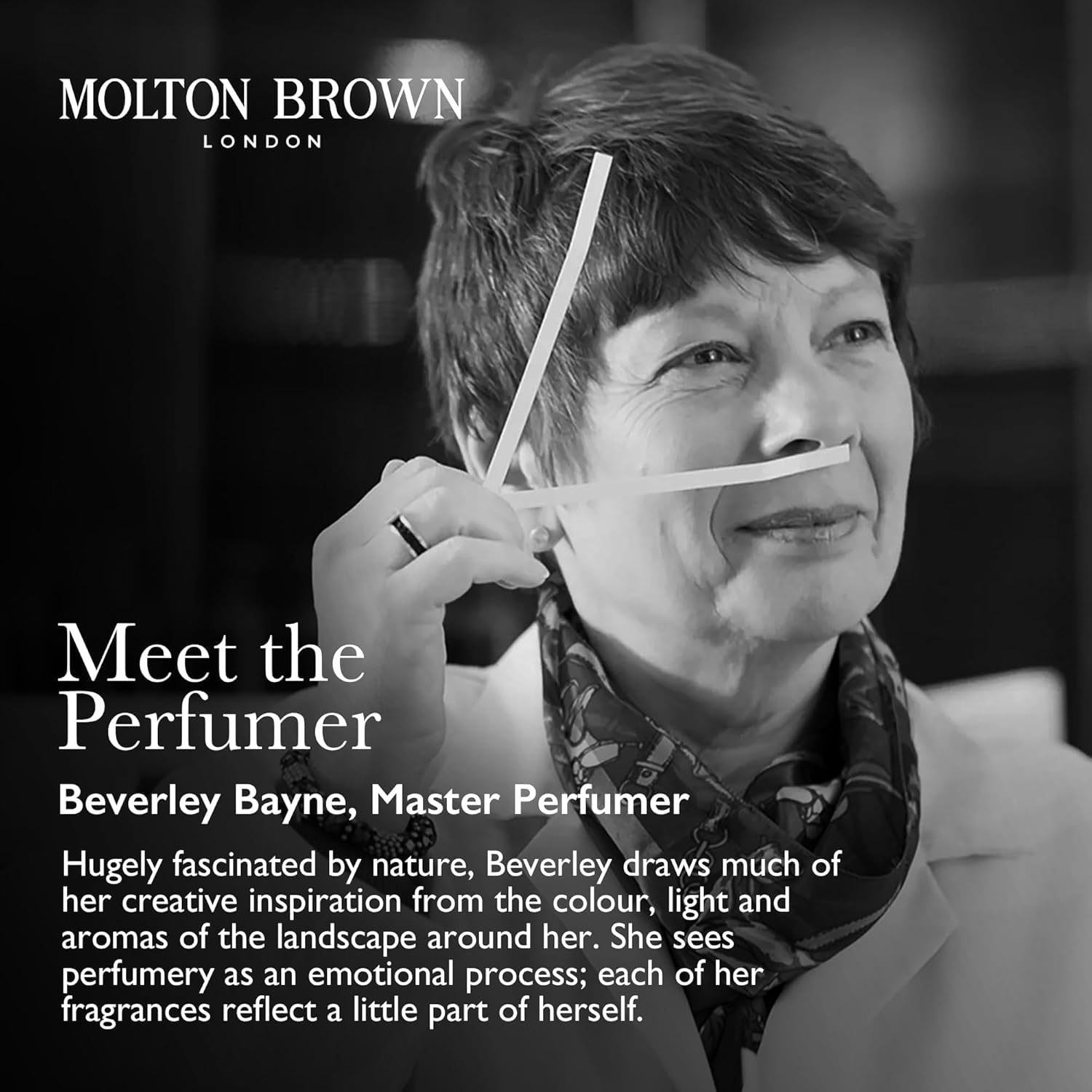 Molton Brown bottle recyclable plastic label highlighting sustainable packaging benefit