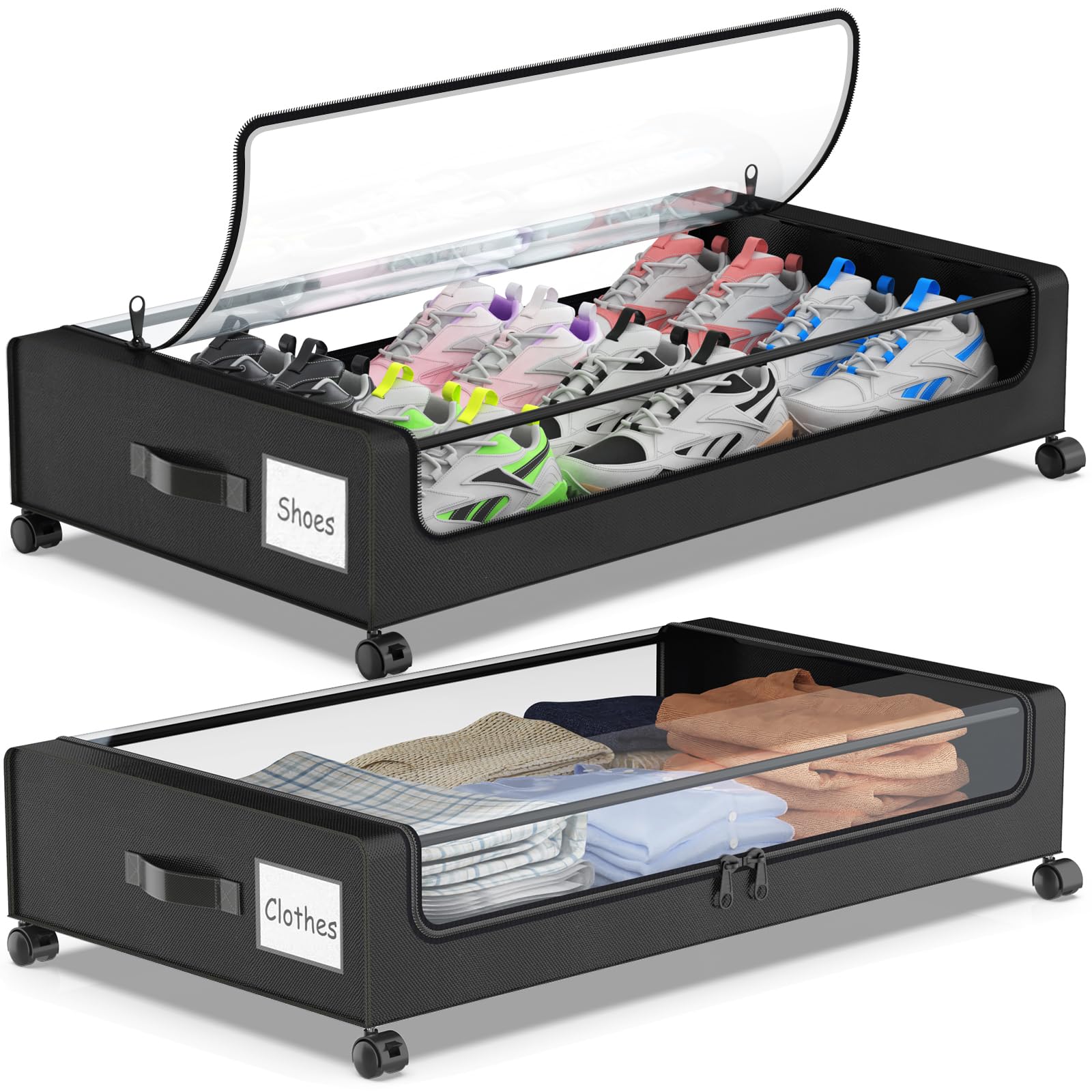 Molutsody front view of rolling underbed storage showing profile and lid, maximizes space