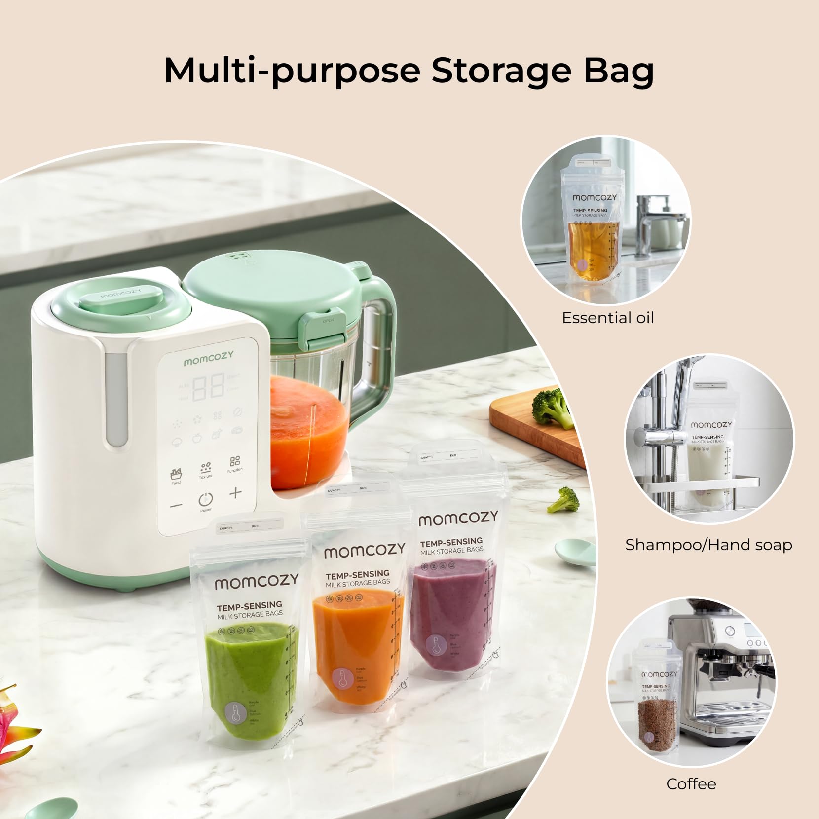 Momcozy bag next to baby bottle illustrating quick bottle prep