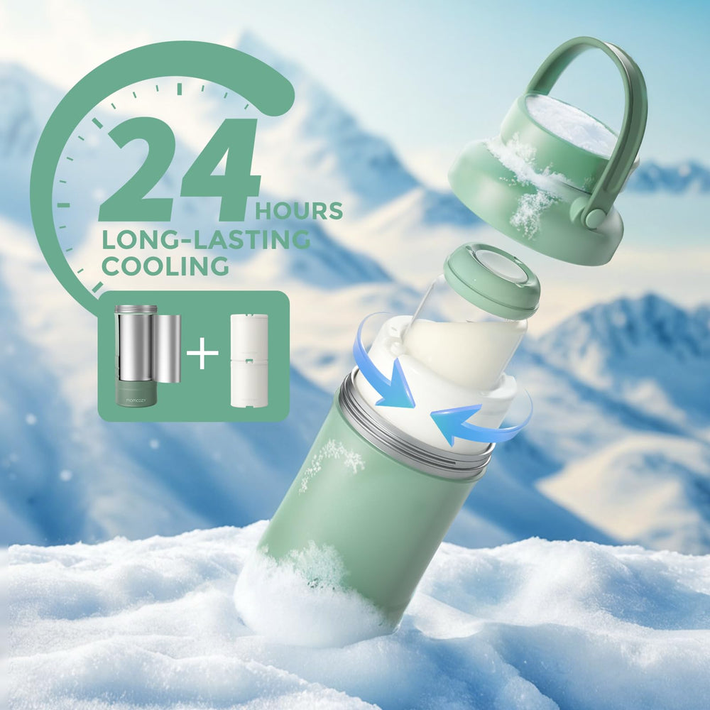 Momcozy frozen 360-degree cooling tube close-up showing even chill benefit