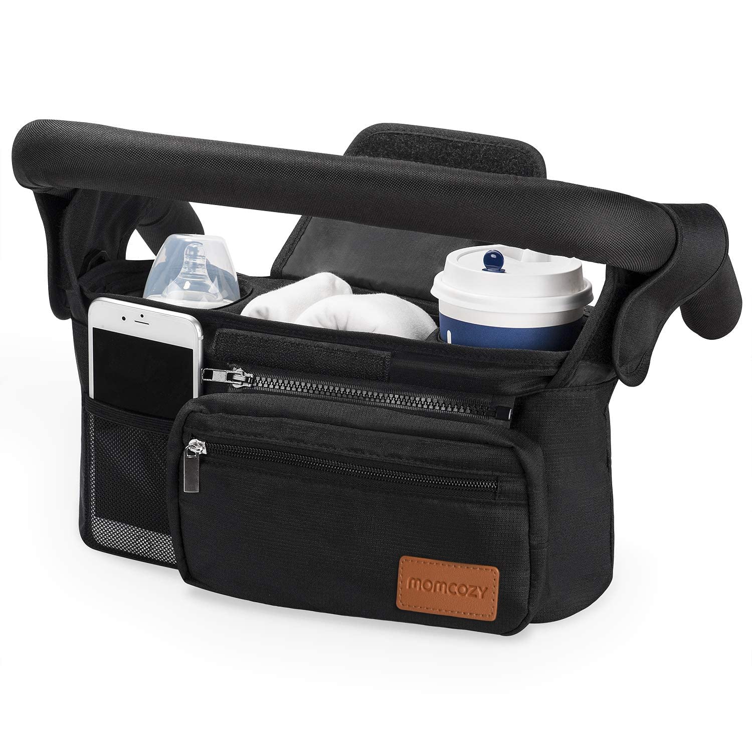 Momcozy front view of organizer showing pockets and structured shape for quick reachability