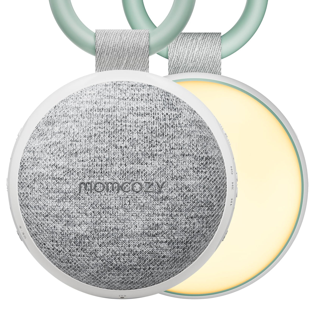 Momcozy front view showing night light and compact design benefit portable sleep