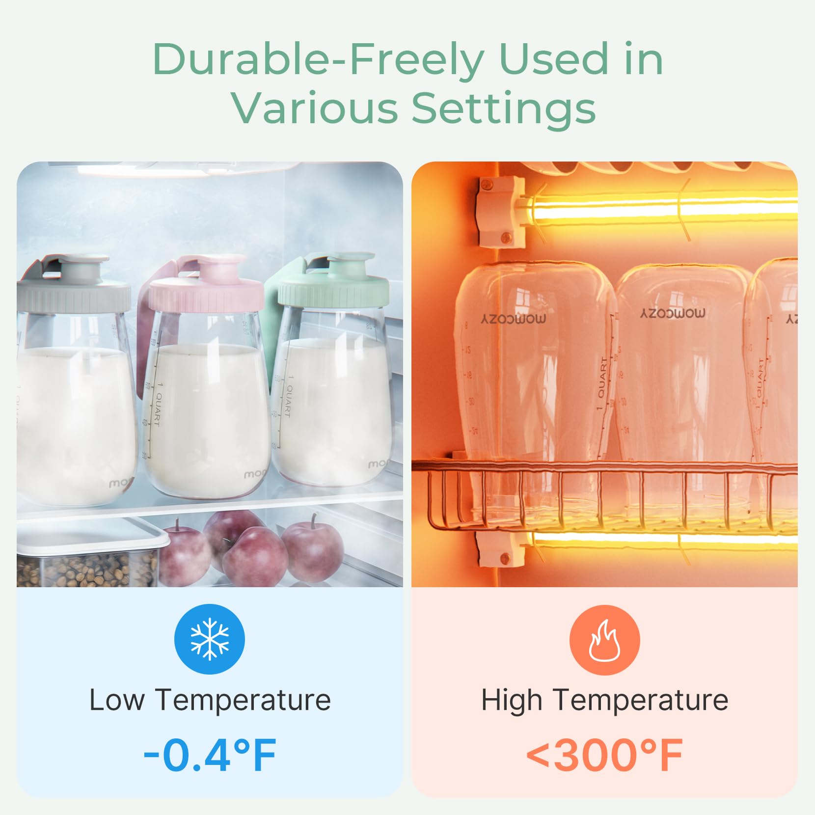 Momcozy close-up of borosilicate glass texture showing durability benefit