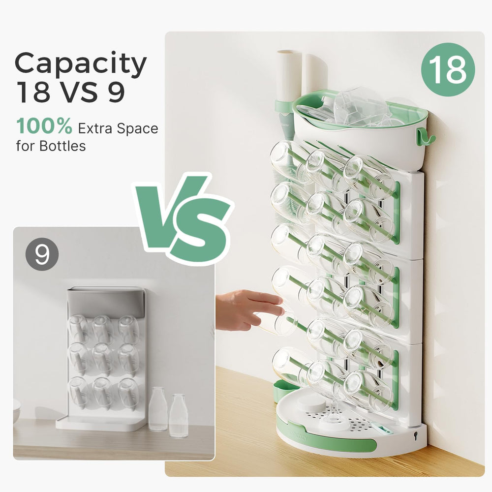 Momcozy rack in use with bottles drying fast to save time