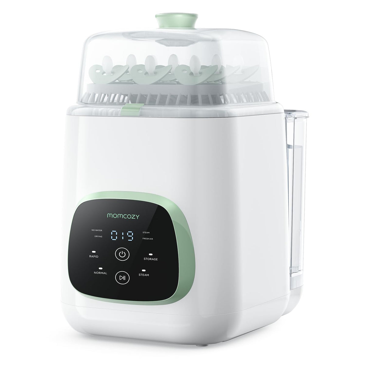 Momcozy front view of washer showing compact white design and easy control