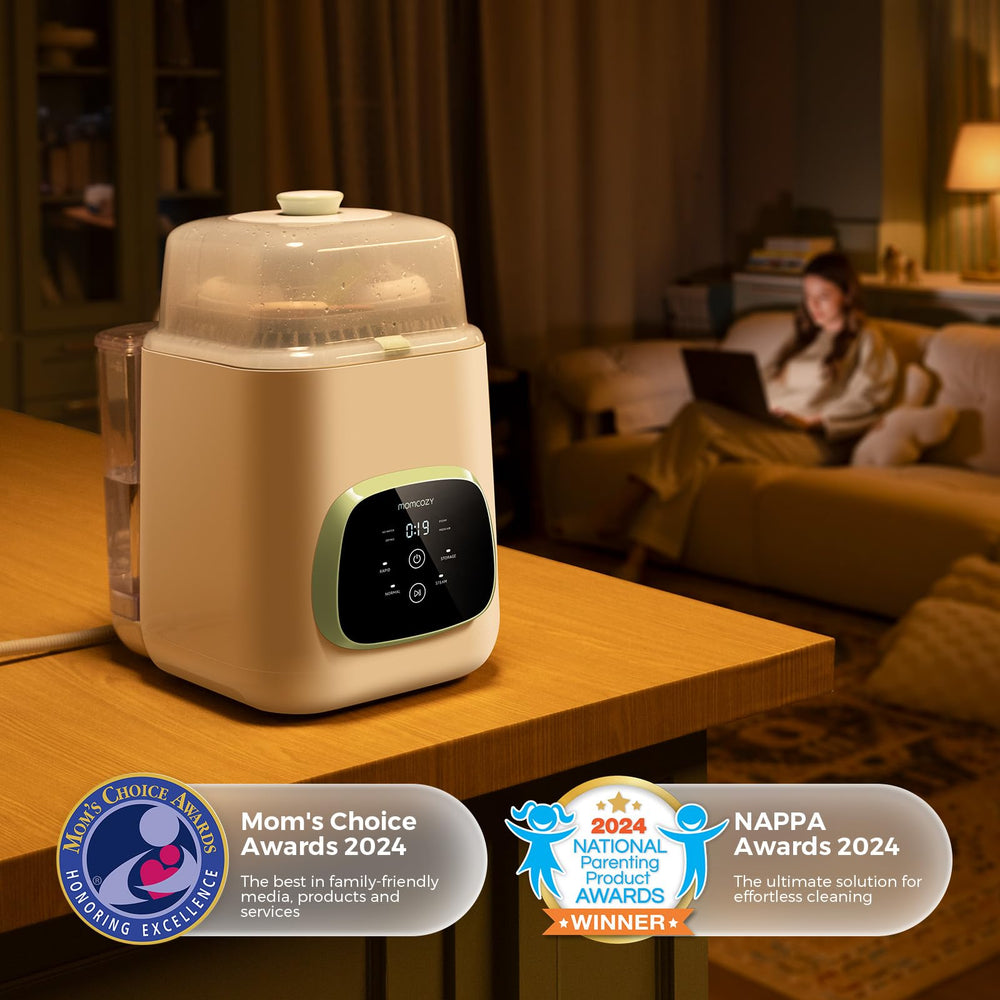 Momcozy in a kitchen lifestyle scene showing convenience for caregivers