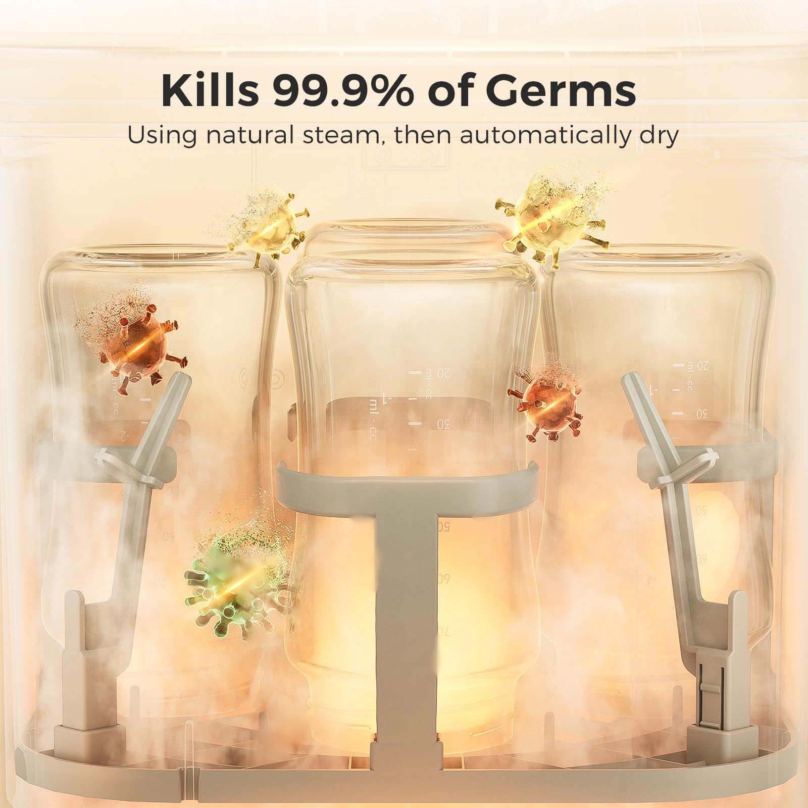Momcozy sterilize display panel highlighting selectable cleaning modes
