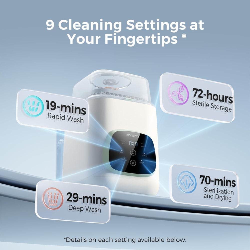 Momcozy KleanPal Pro releasing steam during sterilize cycle for hygienic cleaning
