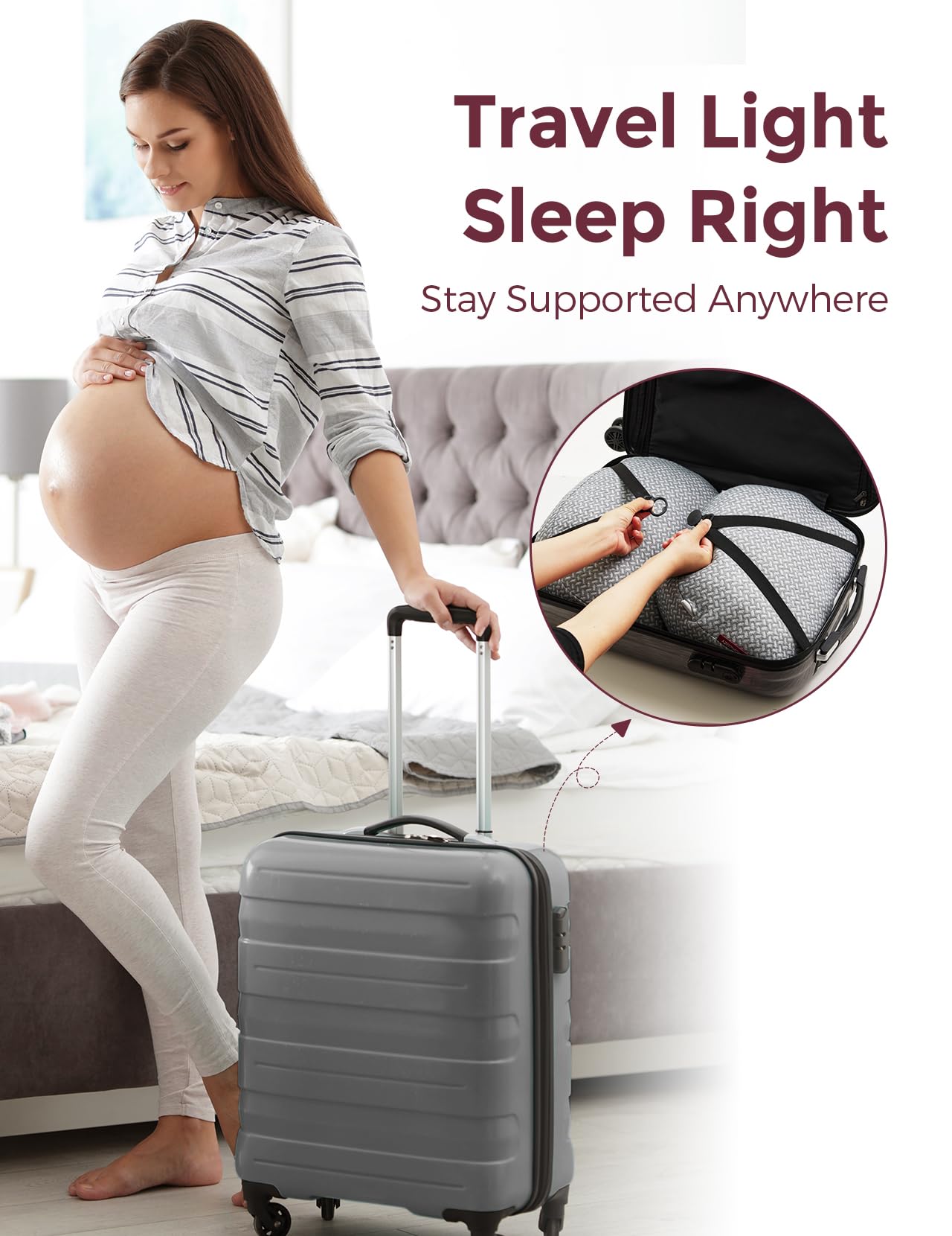 Momcozy detailed view of adjustable belly wedge with Velcro for secure fit