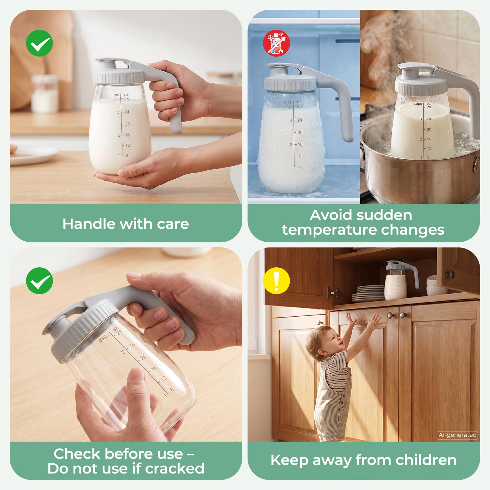 Momcozy pitcher filled with breast milk demonstrating safe storage benefit