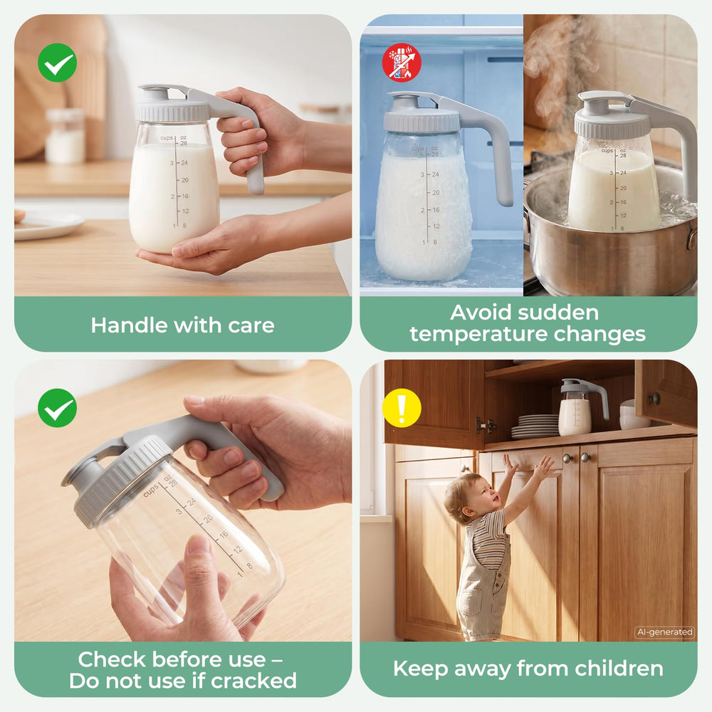 Momcozy pitcher filled with breast milk demonstrating safe storage benefit