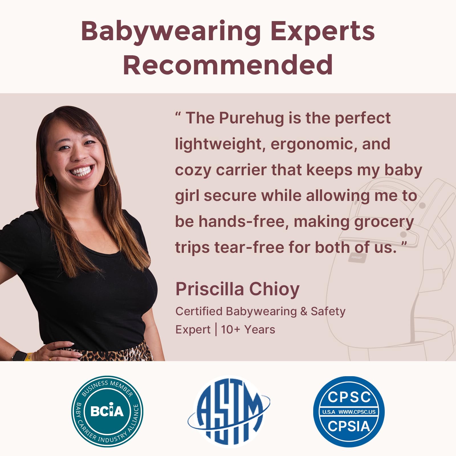 Momcozy PureHug worn with newborn-size setting providing safe support