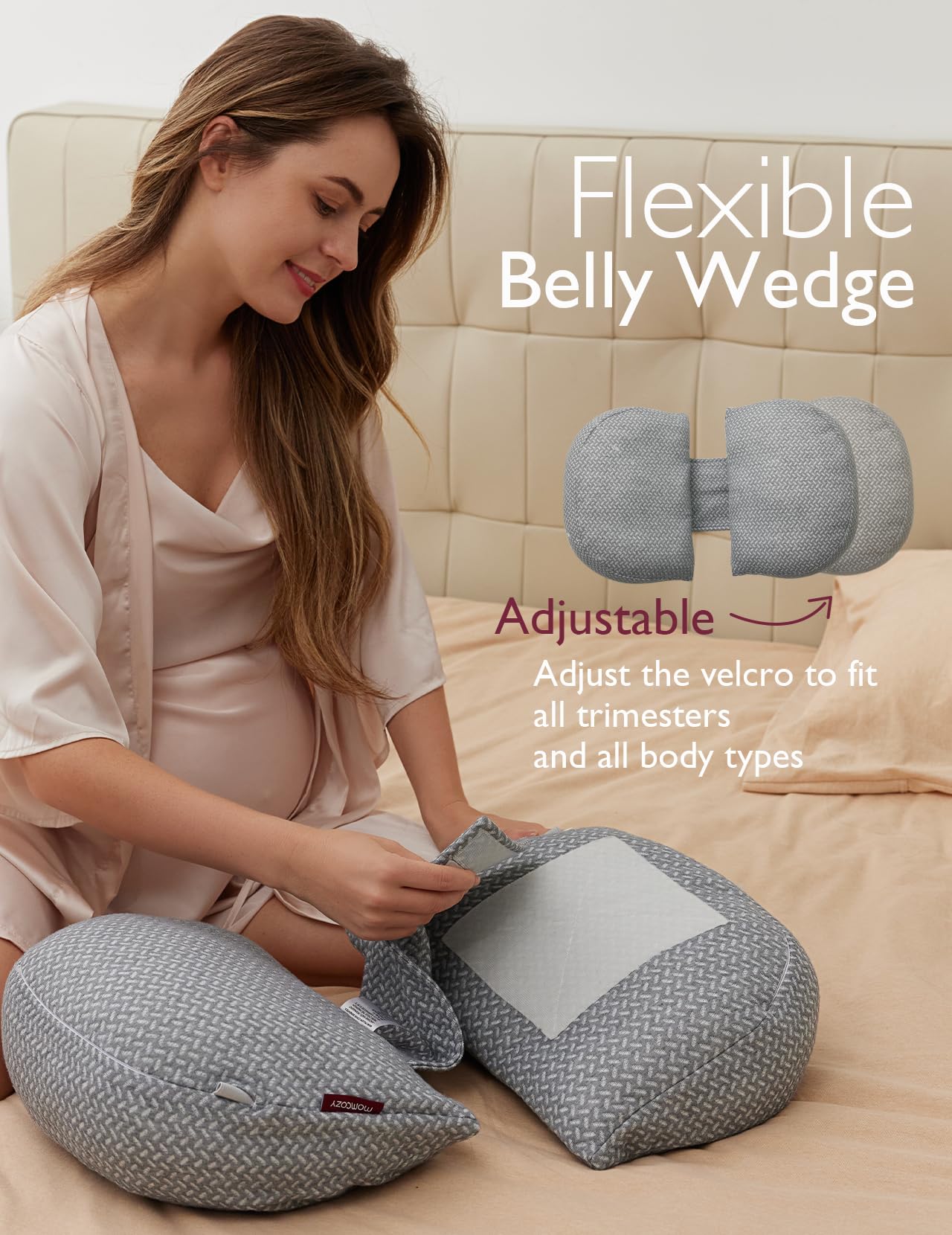 Momcozy removable cover on pillow demonstrating easy machine-wash care