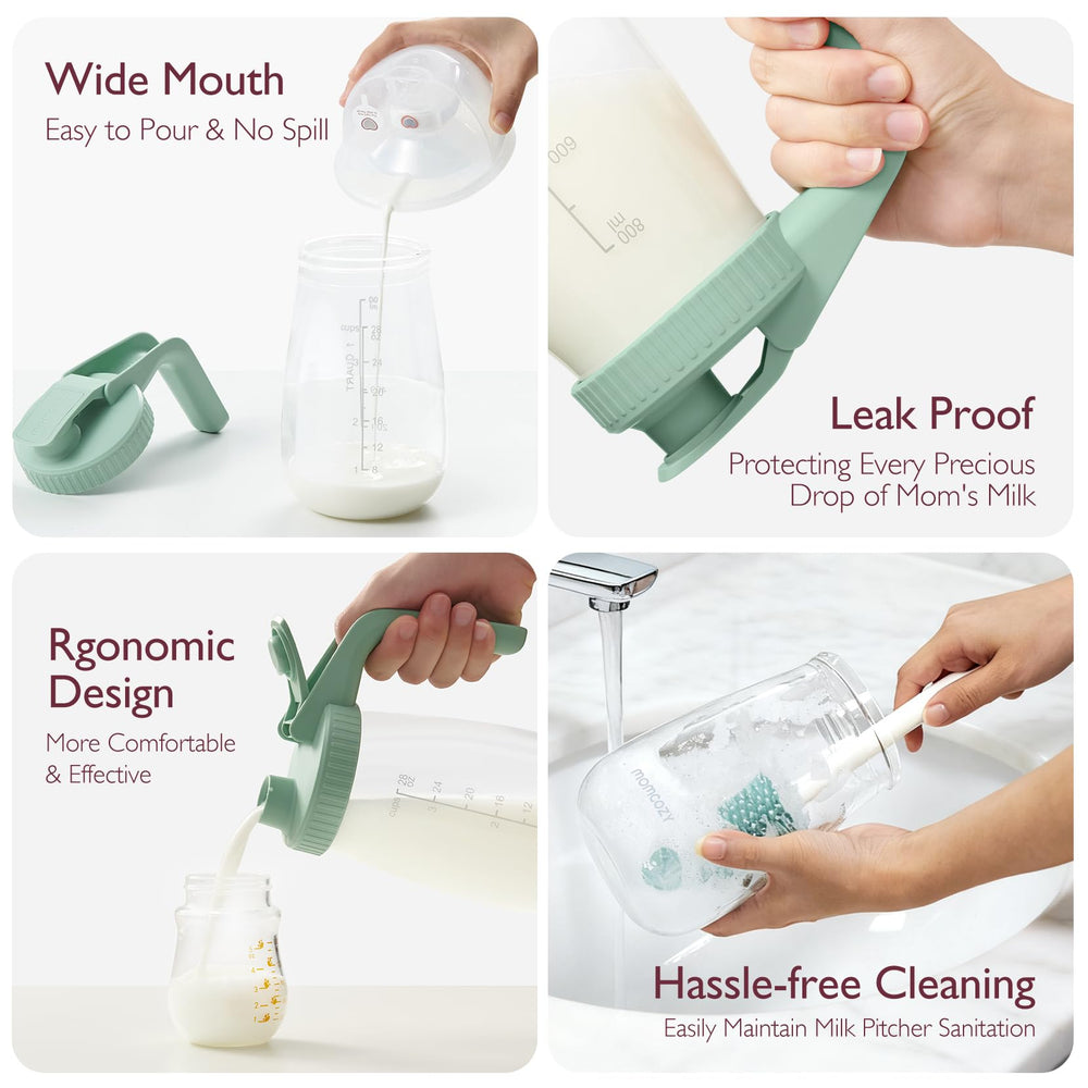 Momcozy pitcher next to ruler for 32oz size and scale clarity benefit