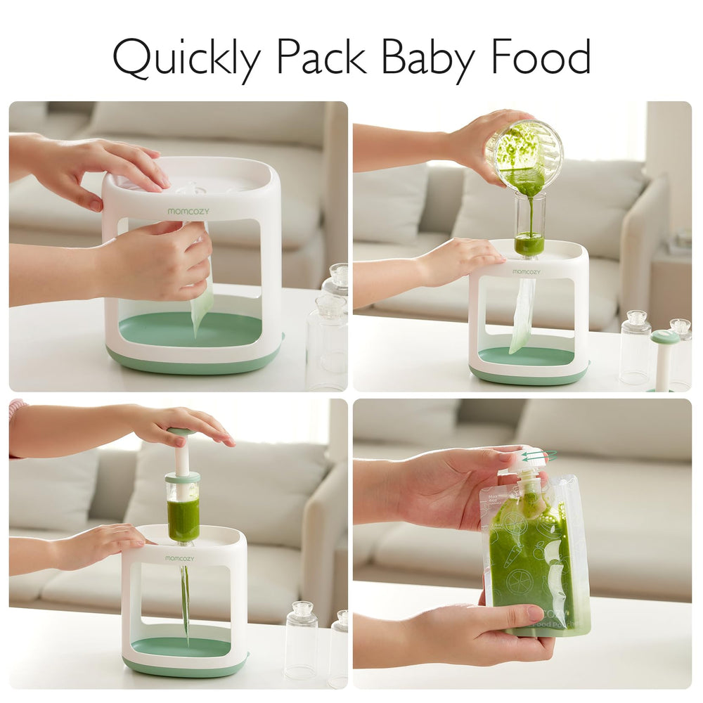 Momcozy wide base detail demonstrating tip-proof stability during filling