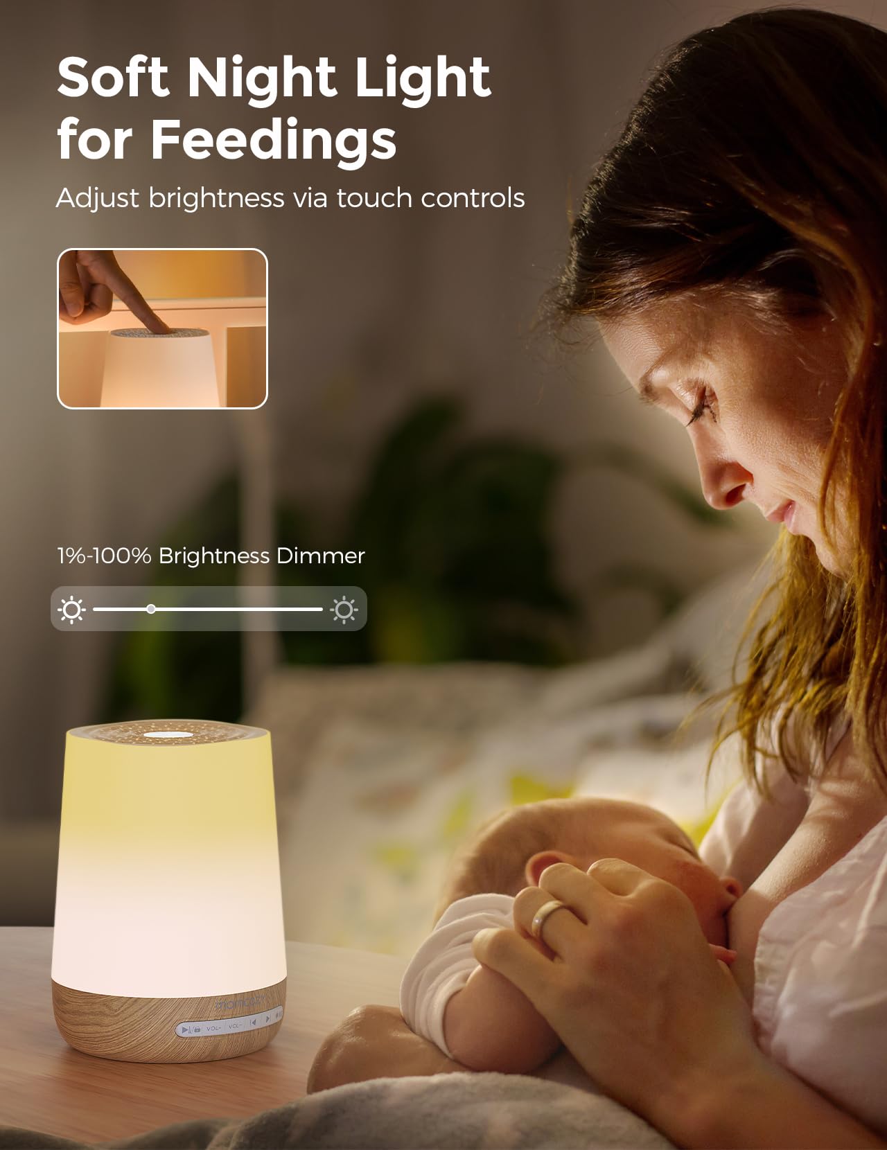 Momcozy placed on a nursery shelf during sleep, soothing environment benefit
