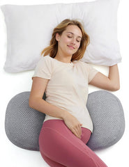 Momcozy front view of W-shaped pregnancy pillow showing full support and comfort