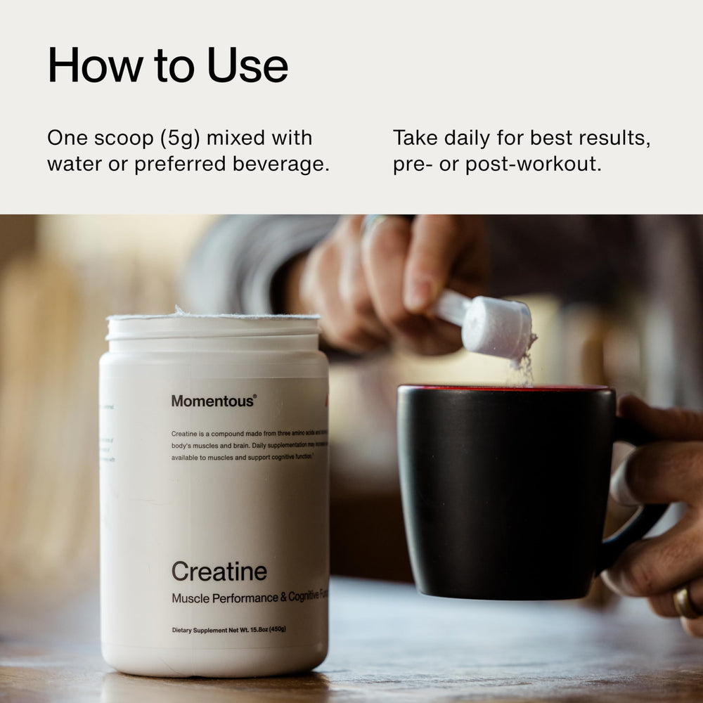 Momentous creatine mixed in post-workout shake demonstrating recovery support