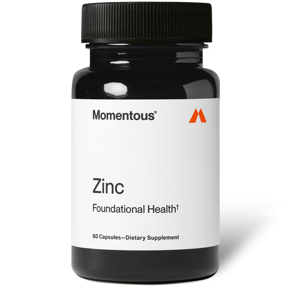 Momentous front packaging showing zinc picolinate supplement and branding benefits