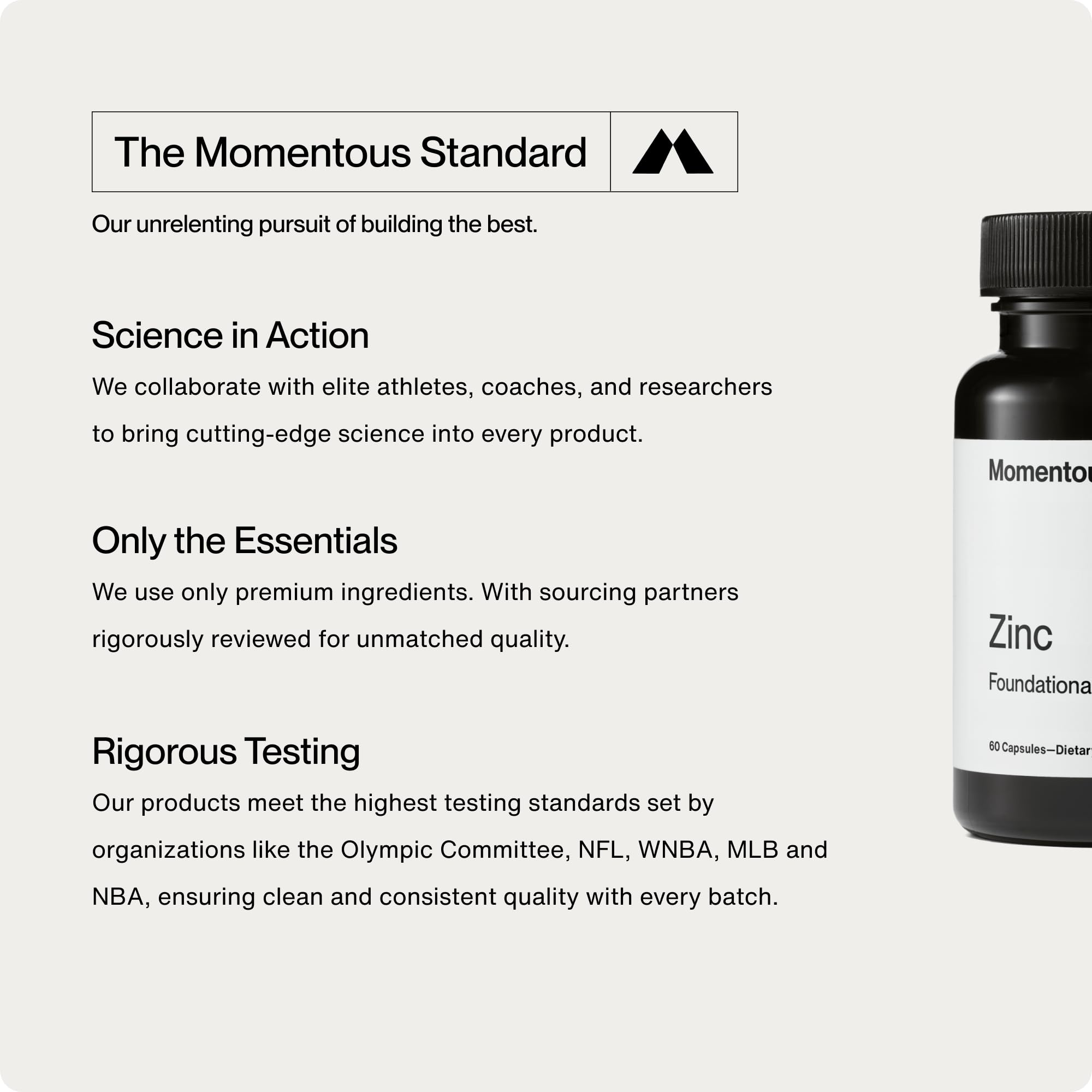 Serving size comparison showing 15 mg per capsule for easy portioning by Momentous