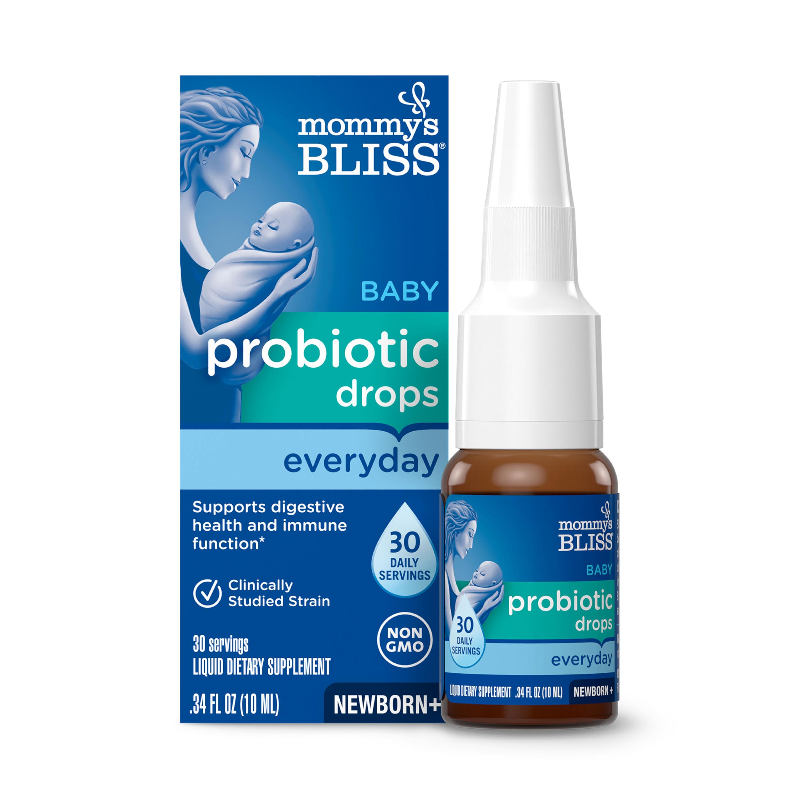 Mommy's Bliss bottle front packaging showing probiotic drops and child-friendly design benefit clarity