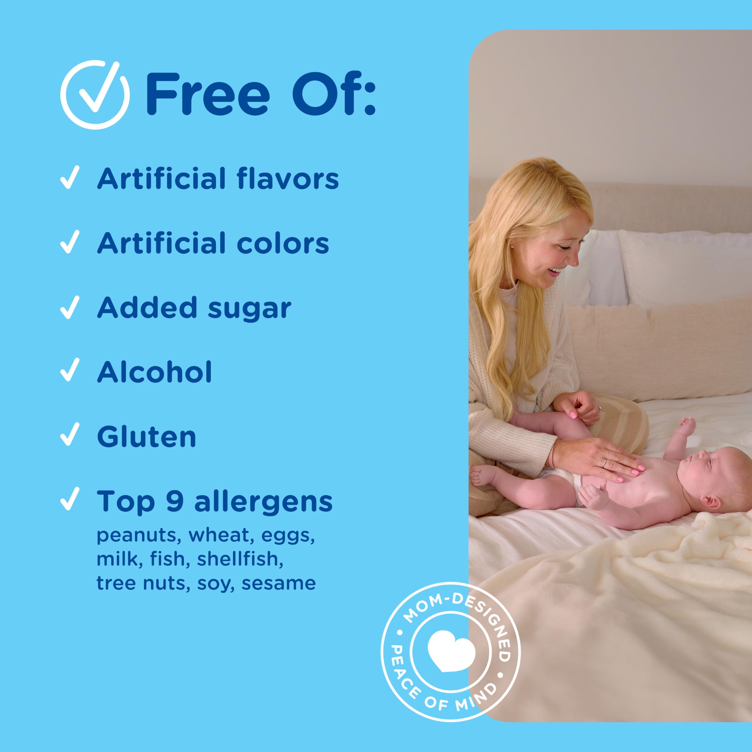 Mommy's Bliss product label detail showing ingredients and storage guidance for confidence