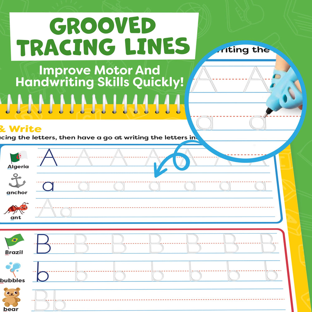 Momo & Nashi child tracing letters with pen illustrating focused practice benefit