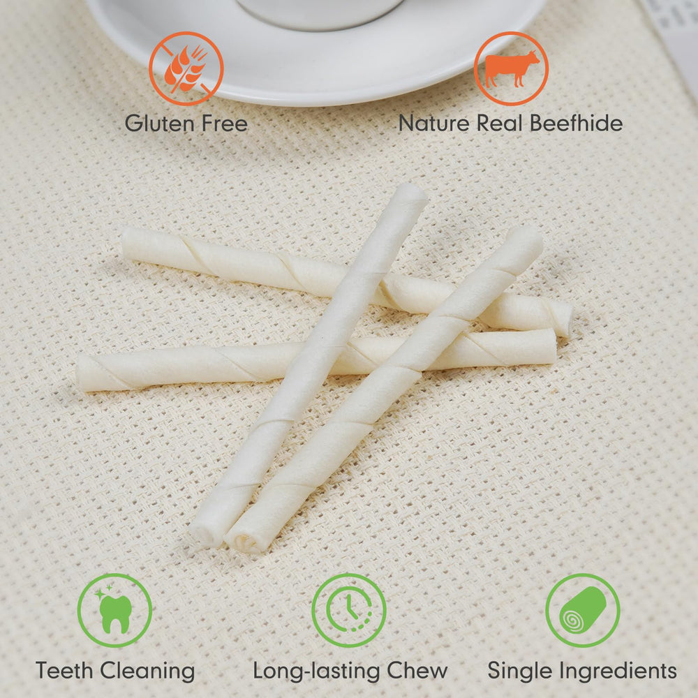 MON2SUN rawhide stick next to ruler showing 5-inch length and small-breed suitable size