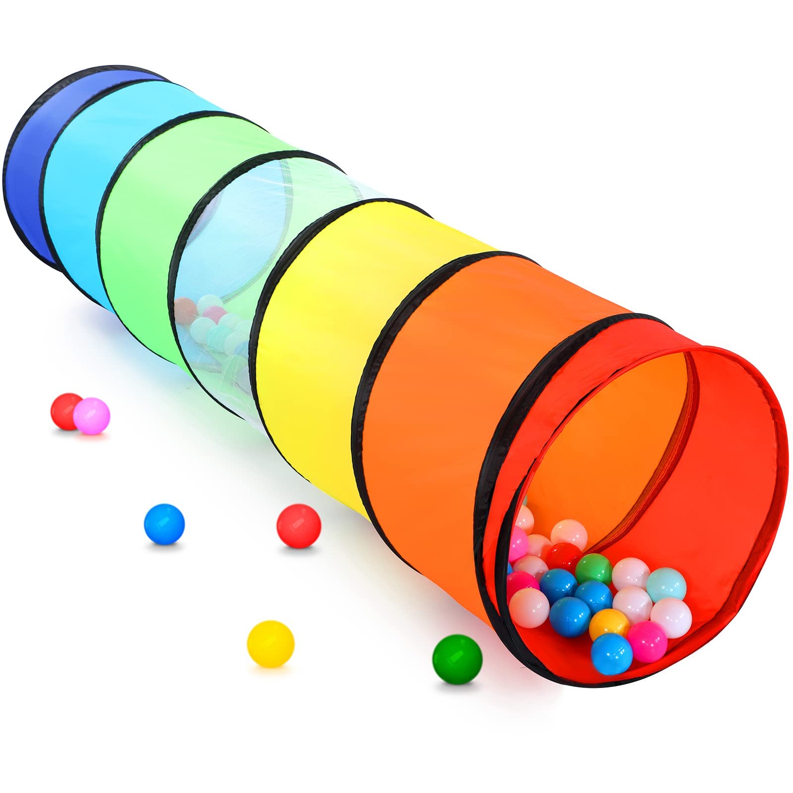 Moncoland front view of colorful rainbow tunnel showing vibrant play appeal and safe design
