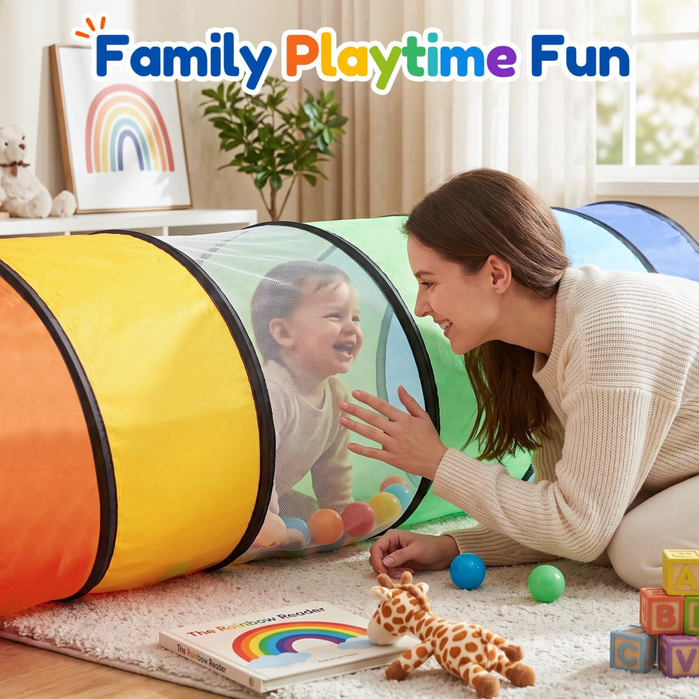 Moncoland pop-up tunnel fully open demonstrating quick setup for instant play