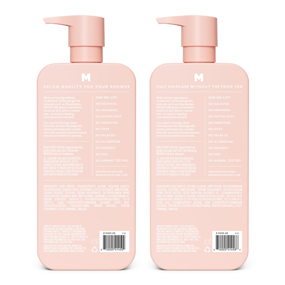 MONDAY HAIRCARE back label with ingredients and usage benefits