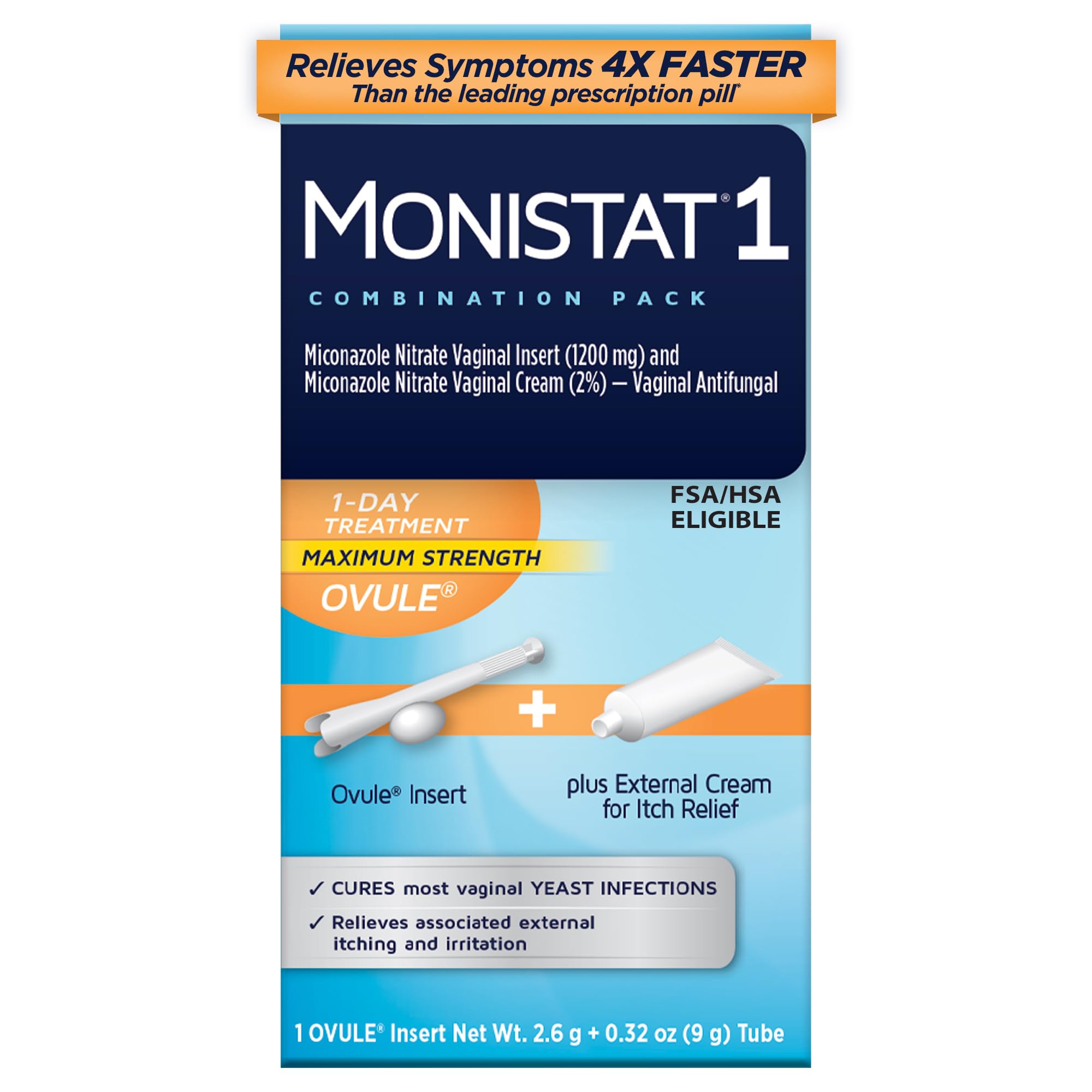 Monistat front packaging showing kit contents and clear branding for quick recognition