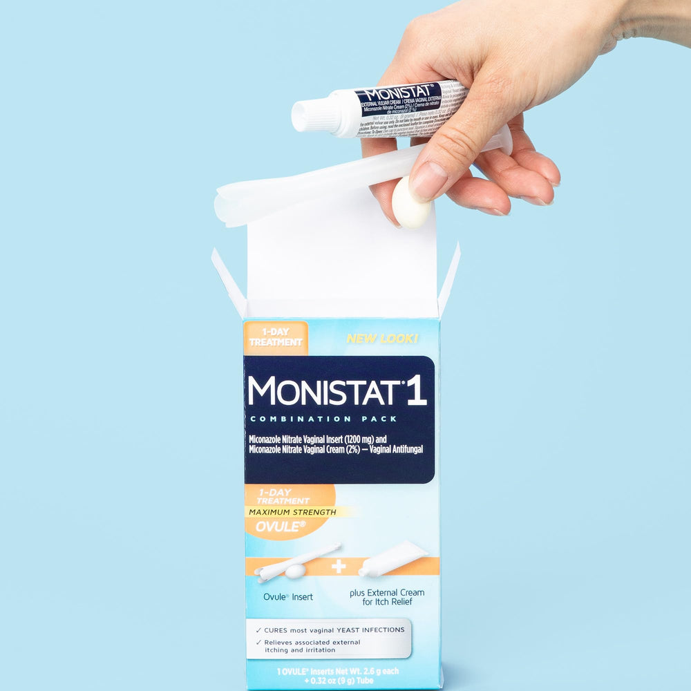 Monistat ingredient label view displaying active components and safety information