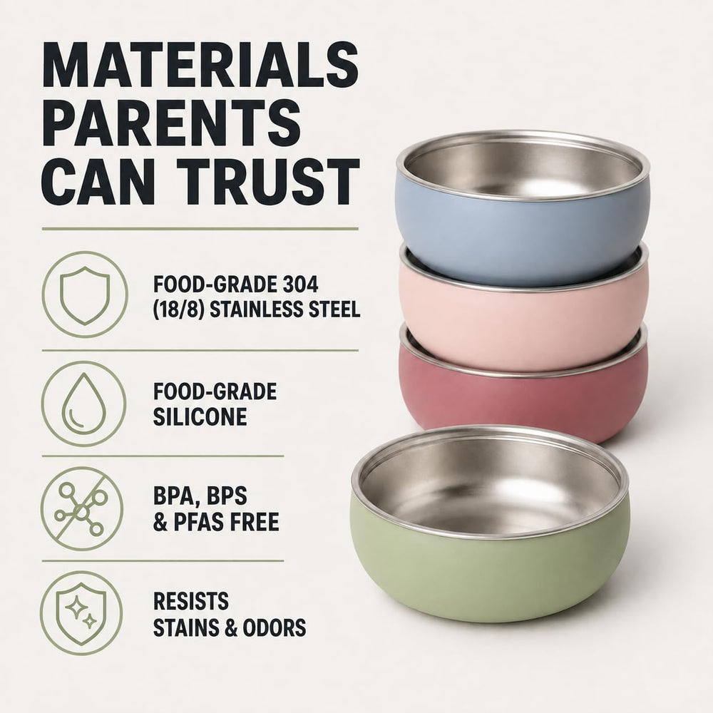 Monkey Proof bowl held in adult hand for scale showing 5-inch size and practical portability for travel