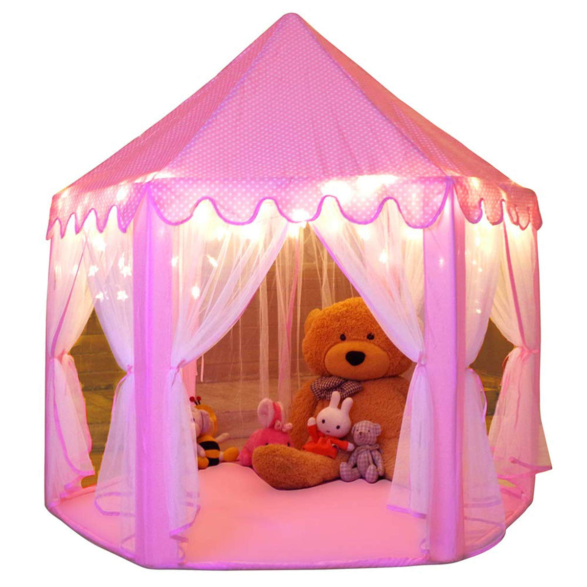 Monobeach tent front view showing castle shape and private play benefit