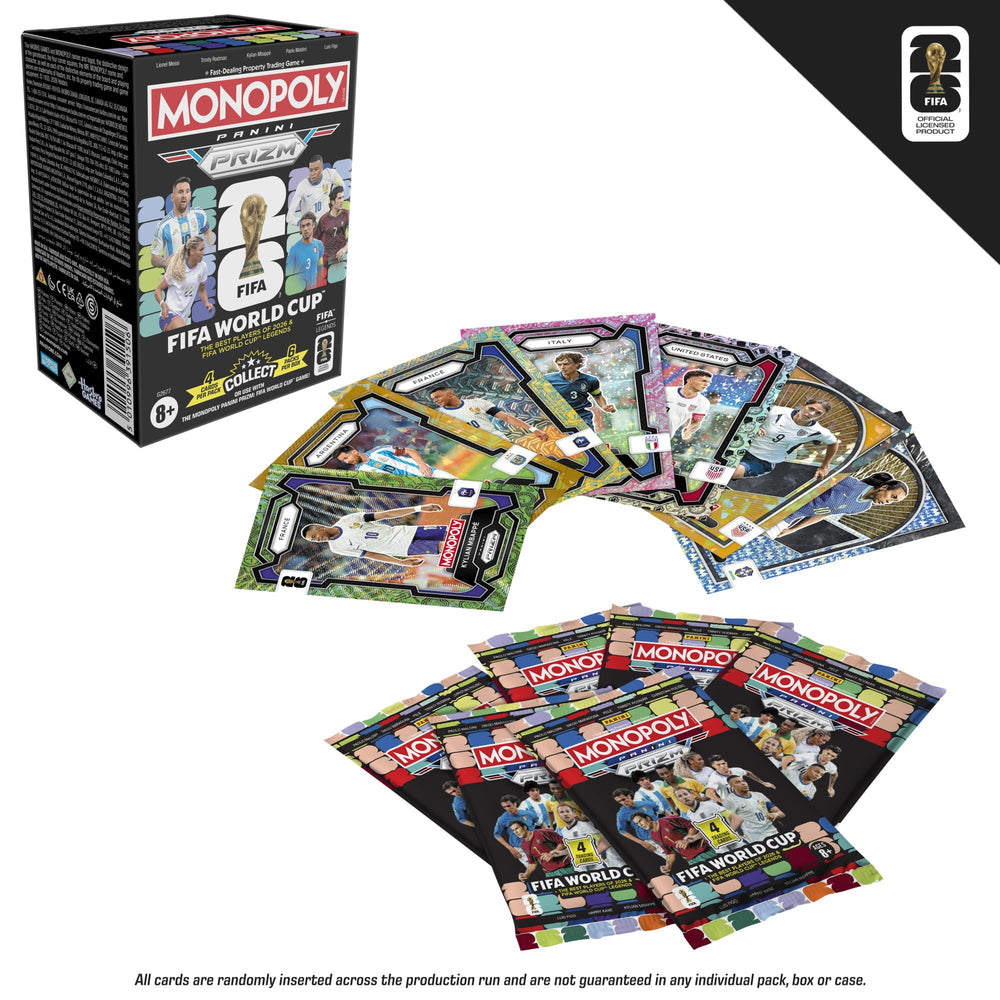 Hand holding several Monopoly Panini Prizm cards to show size and handling ease for kids and adults