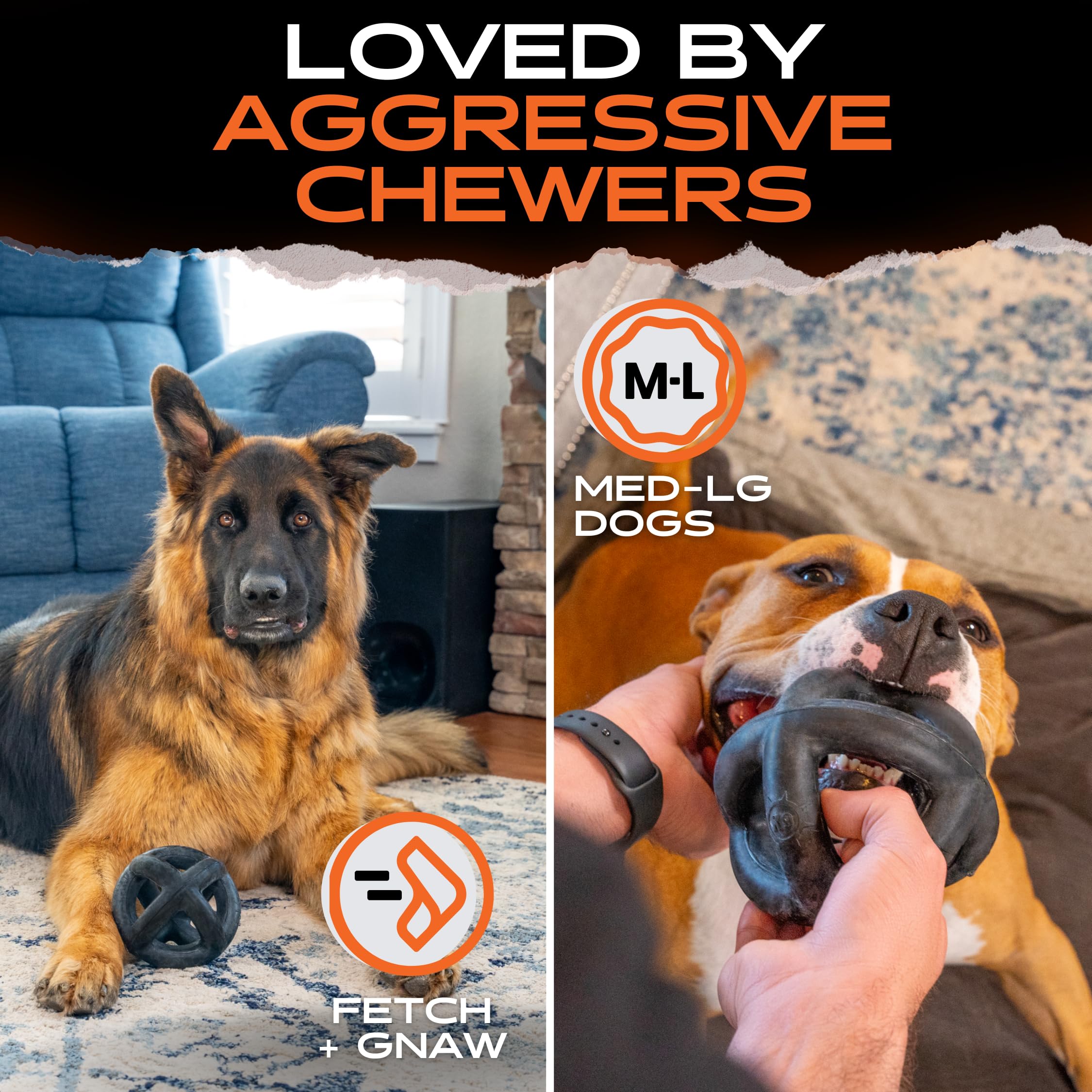 Monster K9 ring ball in dishwasher rack showing easy-clean, hygienic benefit