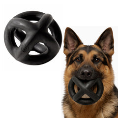Monster K9 ring ball front view showing robust shape and durable rubber benefit