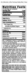 Monster Ultra Fantasy Ruby Red close-up of top tab and nutrition label for clarity