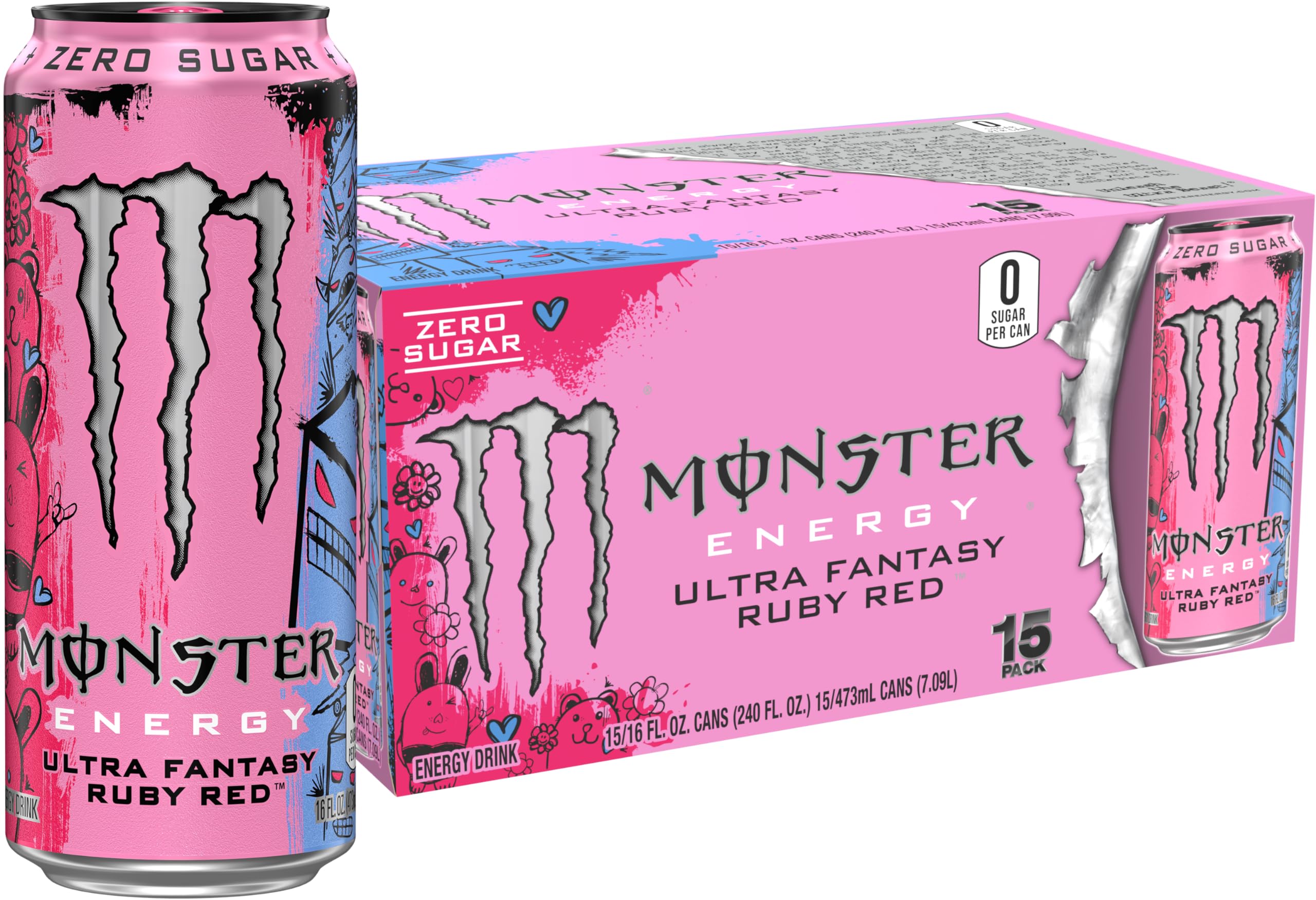 Monster Ultra Fantasy Ruby Red front can showing artwork and flavor benefit