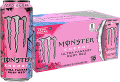 Monster Ultra Fantasy Ruby Red front can showing artwork and flavor benefit
