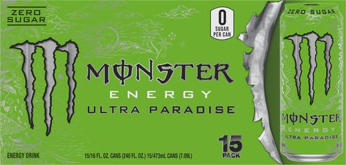 Monster Ultra Paradise 16 oz can held in hand showing size and portable energy benefit